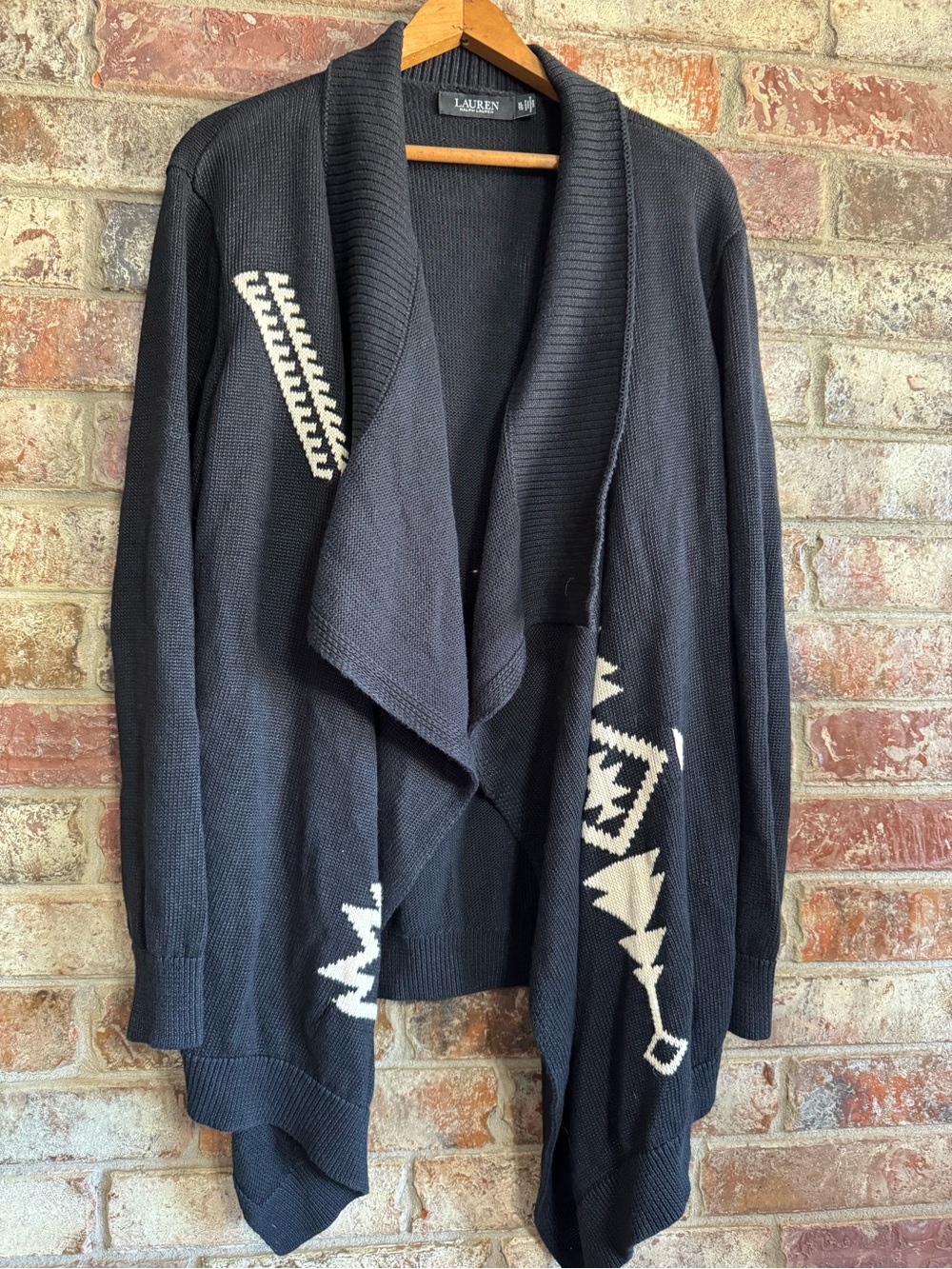 Ralph Lauren Black Cardigan with Cream Aztec Motif
